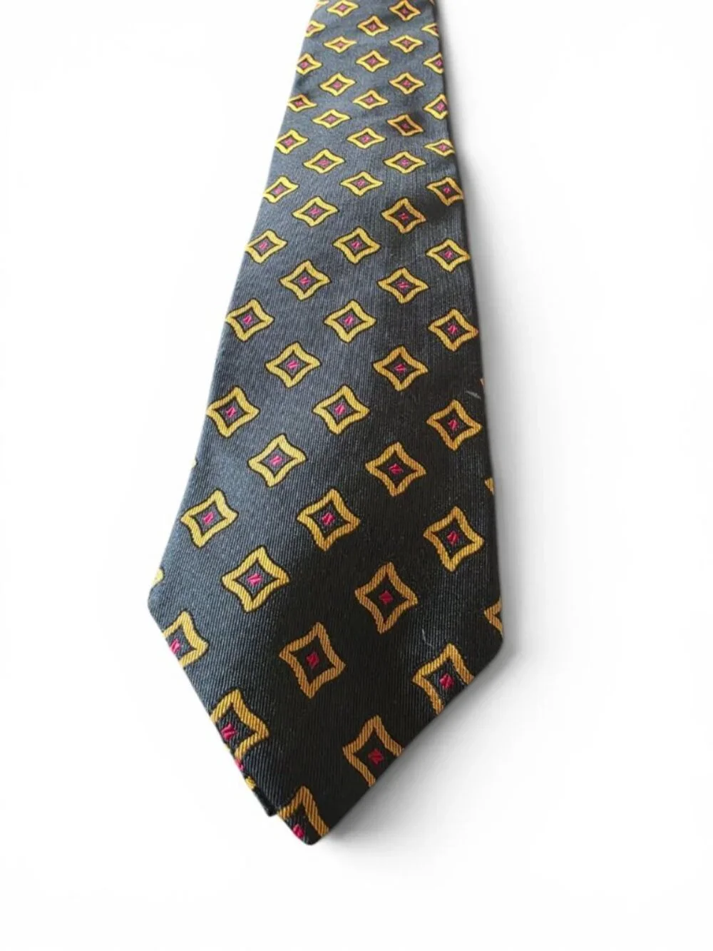 Paul Fredrick 100% Silk Tie USA Made Black Gold Red Geometric Necktie